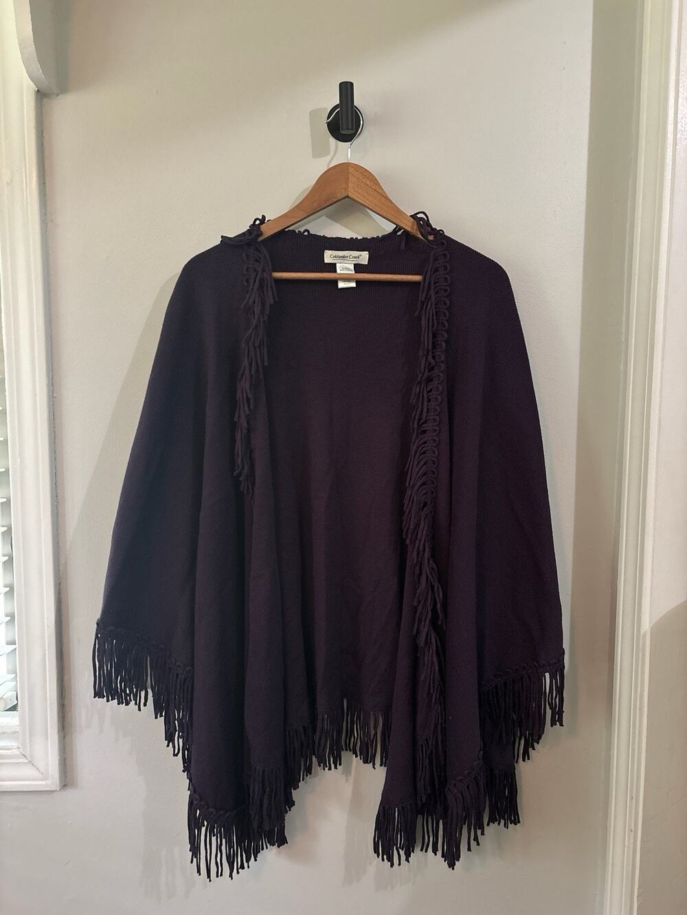 COLDWATER CREEK Knit Shawl Womens Dark Purple Fringe Sweater Wrap One Size